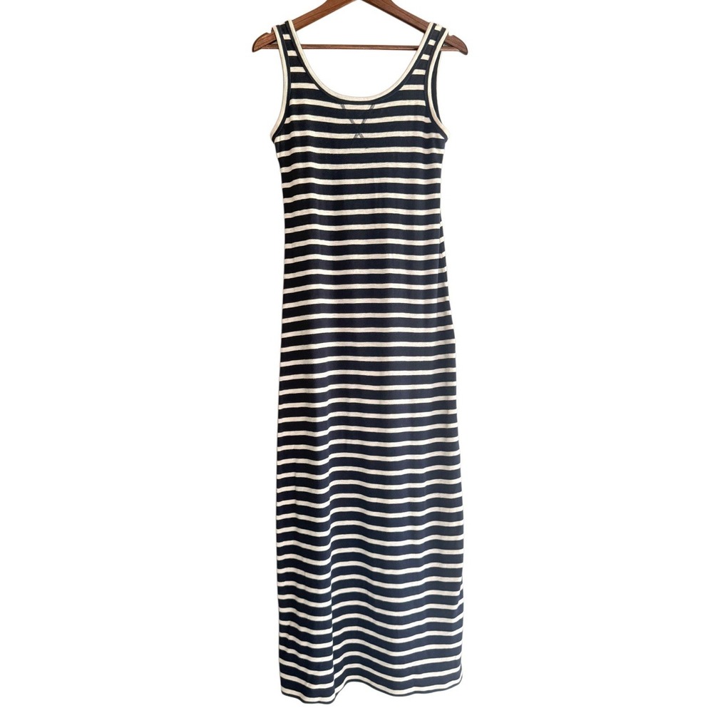 Loft Jersey Knit Maxi Dress Navy White Nautical Casual Stretch Long Beach Small